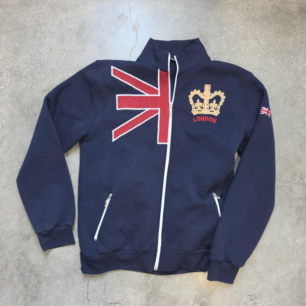 NOS Jacket Mens 2XL Blue Union Jack London Full Zip Track Fleece Flag Top